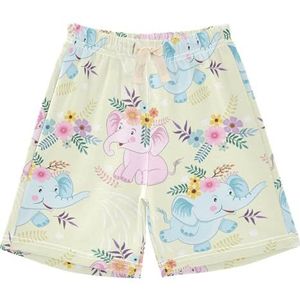Anantty Korte broek voor jongens, schattige olifanten, bloemen, uniseks, voor peuters en baby's, katoenen shorts, casual zomersportshorts, Meerkleurig, 3 jaar