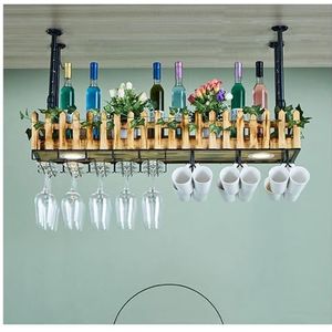 Wijnrekken Plafond decoratieve plank hangend wijnrek, barhanger met led-verlichting, past op de meeste wijnglazen, standaard wijnglashouder Display (Size : 80X20X21CM)