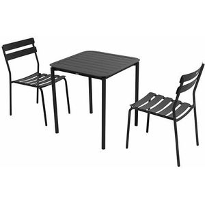 Oviala Vierkante terrastafel (70 x 70 cm) en 2 stoelen, zwart