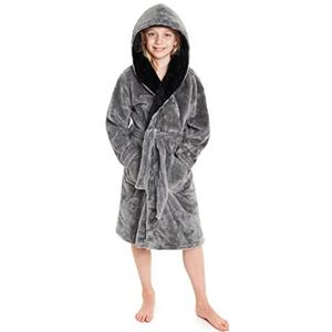 CityComfort Badjas voor jongens, fleece kamerjas met capuchon voor kinderen van 7-14 jaar, Grijs, 11-12 Jaren