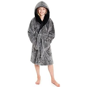CityComfort Badjas voor jongens, fleece kamerjas met capuchon voor kinderen van 7-14 jaar, Grijs, 13-14 Jaren