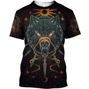 BBYOUTH Viking T-shirt Heren, 3D Afgedrukt Odin Fenrir Wolf Zomer Korte Mouw Norse Mythologie Cosplay Kostuum,Fenrir wolf,3XL