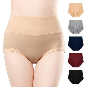 Anntry Dames Comfort Katoenen Ondergoed 5 Pack Hoge Taille Slips Buikcontrole Stretch Slipje Onderbroek voor Vrouwen, Veelkleur-3, XXL