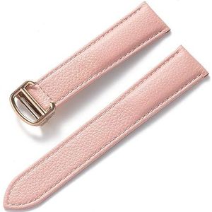 LQXHZ Riem Leren Horlogeband Litchi Zacht Leer Heren Riem Dames' Bandje Compatibel Met Cartier Tank London Blue Watch-accessoires (Color : Pink rose buckle, Size : 15mm)