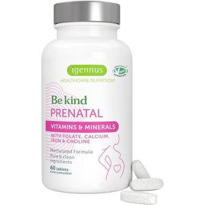 Geavanceerde prenatale multivitaminen en mineralen met foliumzuur als folaat, zachte ijzer, hersenontwikkeling, veganistische vitamines voor zwangerschap, 60 tabletten, door Igennus