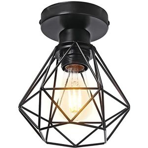 STOEX industriële plafondlamp retro vintage design, verlichting e27, plafondlamp, kooi diamant, zwart, Ø16cm (zwart)