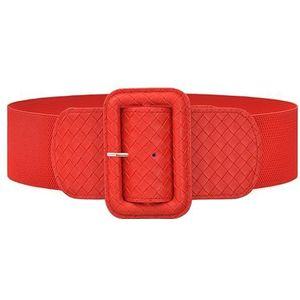 DUOXIN Brede rekbare riem voor vrouwen, modieuze elastische riemen dames tailleriem vintage rekbare cinch riemen verstelbare tailleband voor jurken, shirt, jas, Rood, L (33''-38'')