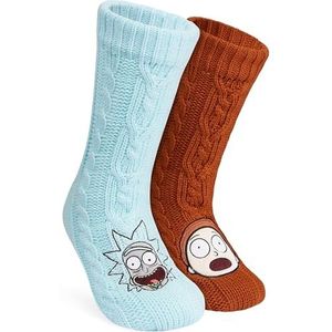 RICK AND MORTY Pluizige sokken voor mannen, tieners, zachte en warme pantoffelsokken met antislip grip pads, één maat heren geschenken, Roest Blauw, One size