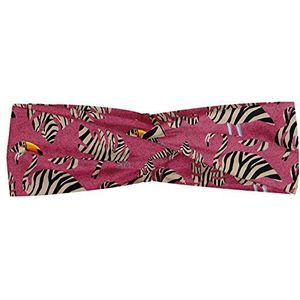 ABAKUHAUS Pink Zebra Hoofdband, Flamingo Vogel van de toekan, Elastische en Zachte Bandana voor Dames, voor Sport en Dagelijks Gebruik, Pink Tan Black
