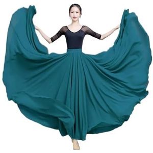 Flamencorok for vrouwen, 720 graden, volle cirkelvormige swingrok, Spaans danskostuum, volwassen, vloeiende, geplooide gelaagde rok for optredens, Halloweenfeest, rode krijtthema-outfit(Peacock blue_L