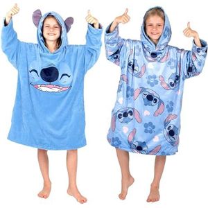 Disney - Stitch - Oodie - Blauw - Extra Grote Omkeerbare Hoodiedeken voor Kinderen