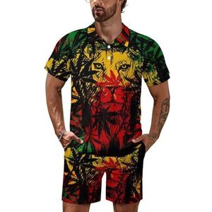 Jamaica Rasta Lion Poloshirt voor heren, set met korte mouwen, trainingspak, casual, strandshirts, shorts, outfit, 4XL