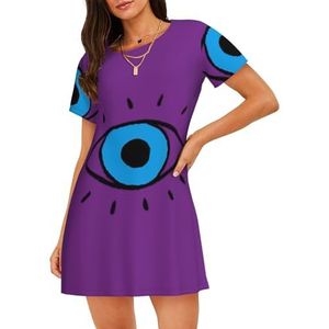 GXUNGT Evil Eye Print Zomergewaad voor dames, nachtkleding met korte mouwen, zacht en comfortabel, voor thuis en buiten, Zwart, S