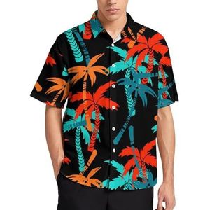 Coconut Tree Zomer Heren Shirts Casual Korte Mouw Button Down Blouse Strand Top met Zak XL
