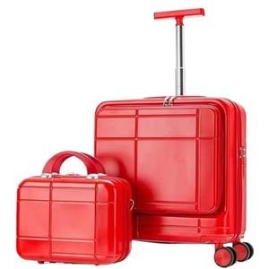 Koffer Modern 2-delige Sets Spinner 18-inch Koffer, Met Telescopisch Handvat, 14-inch Make-upkoffer Handbagage (Color : Rot, Size : 14+18in)