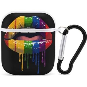 LGBT Regenboog Lip Leuke Case voor AirPods 2&1 Schokbestendige Beschermende Hoofdtelefoon Gevallen Cover Met Sleutelhanger voor Mannen Vrouwen