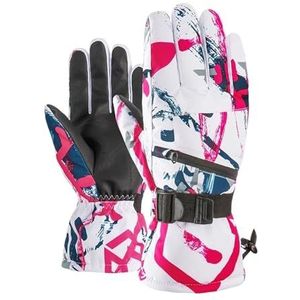 Ski-handschoenen Winter Snowboard-skihandschoenen PU-leer Antislip Touchscreen Waterdicht Motorfiets Fietsen Fleece Warme Sneeuwhandschoenen Voor fietsen skiën werken (Color : Red white, Size : M)
