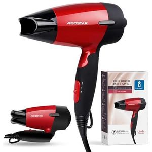 Aigostar Linda 32GQT - 1500W dubbele spanning compacte reishaardroger met inklapbare handgreep, 2 snelheden, oververhittingsbeveiliging. Kleur rood. Exclusief design.