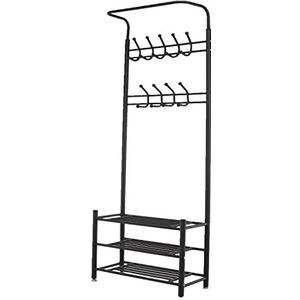 O'DADDY Garderoberek metaal- kapstok met schoenenrek - 18 haken - kapstok staand - zwart