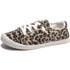 Casual lage sneakers van zeildoek voor dames, comfortabel en plat, Luipaard., 38 EU