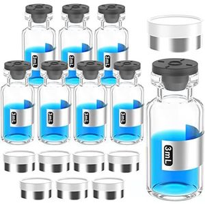 Lege steriele flacon met afzonderlijk butyl rubberen stop en flip top sluiting, verwijderbaar, na het vullen, moeten verzegelen door CrimperType 1 borosilicaatglas buizen, individueel verpakt (3 ml 8 stuks)