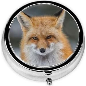 LAMAME Fox Gedrukte Mini Pillendoos Ronde Pillendoos Draagbare Opbergdoos