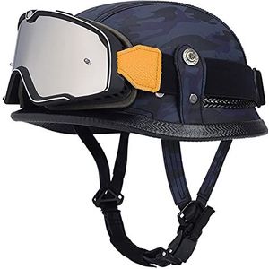 Motorhelm, ECE-certificering Vintage stijl Geschikt for mannen en vrouwen Cruiser Scooter Touring Helm E,XXXL = 63-65CM(F,L=5760CM)
