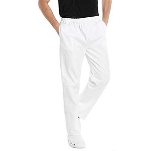 WWOO Witte herenbroek elastische taille uniforme werkbroek losjes professioneel materiaal, Wit, L