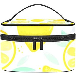 Citrus Fruit Geel Citroen Make-up Tas voor Vrouwen Meisjes Cosmetische Tassen met Handvat Reizen Make-up Organizer Tas, Citrus Geel Citroen Fruit, 8.9x5.9x5.4 Inches, Make-up zakje