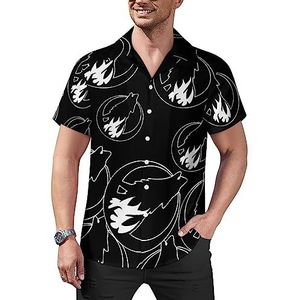 Huilende wolf zwarte halve maan casual overhemden met knopen voor heren korte mouw Cubaanse kraag T-shirts tops Hawaiiaans T-shirt M