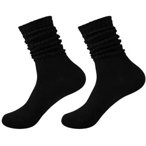 Slouch sokken for dames, gebreide damessok, lange scrunch crew, ademend, lange kuit, slouchy, zacht(Black)