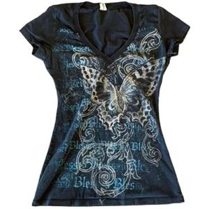 Vrouwen Y2k Emo Grunge Shirts 2000 Vintage Grafische Baby Tees Korte Mouw Punk Gothic Tee Tops Tieners Alt Kleding Uitgaan Shirt Streetwear Zomer, Grijs, S