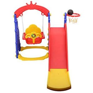 Sweety Toys 12718 Schommel- en glijbaan, speelset, 3-in-1 product, rood/geel/blauw, met basketbalkorf in Eiffeltoren-design