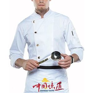 YWUANNMGAZ Chef jas jas voor mannen vrouwen, keuken kookjas lange mouw unisex restaurant ober gebak bakkerij uniform (kleur: wit, maat: C (XL))