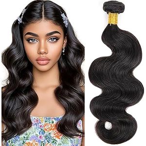 Salharer Body Wave Human Hair Bundles Single Extensions Machine Double Wefts Unprocessed Remy Weave #1B Natural Black Color for Woman 12 Inch
