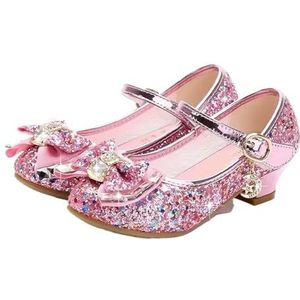 Prinses Schoenen Kids Prinses Schoenen Diamant Strik Hoge Hak Kinderen Meisje Glitter Schoenen Mode Meisjes Party Dans Schoen voor Feesten Verjaardagen, roze, 28 (insole 18.2cm)