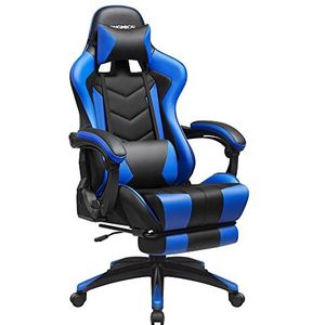 SONGMICS Gamingstoel, ergonomische bureaustoel, bureaustoel, uittrekbare voetsteun, 90°-135° kantelhoek, belastbaar tot 150 kg, zwart-blauw RCG026B01