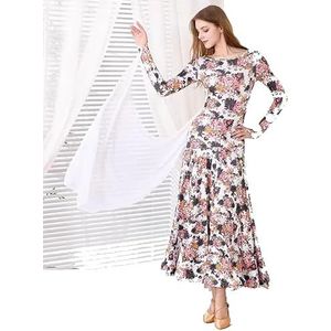 MLYYX Ballroom Dansjurken Afdrukken National Standard Modern Training Costume Professional Tango Waltz Performance Dancewear Flamenco Rok,Wit,L