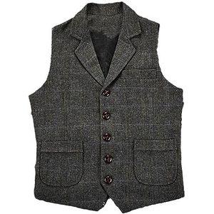 Dvbfufv Herenvest, steampunk, formeel, plaid, chevron, wol, tweed, vintage, vest, vesten, zwart, XL