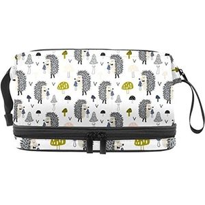 Dubbellaags Cosmetische Tas Egel Draagbare Make-up Tas Reizen Organizer Pouch Voor Vrouwen Meisjes Toiletries Tassen, Meerkleurig, 27x15x14 cm/10.6x5.9x5.5 in, Make-up zakje