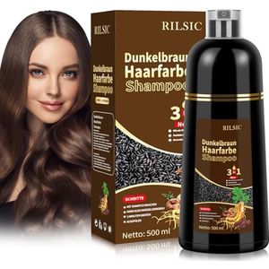 Brown Hair Dye Shampoo 3-in-1, haarkleurshampoo donkerbruin tegen grijze haren afdekken, onmiddellijke haarkleurshampoo, bruine kleurshampoo voor mannen en vrouwen, 500 ml