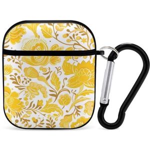 Geel Poppy Florals Leuke Case voor AirPods 2&1 Schokbestendige Beschermende Hoofdtelefoon Gevallen Cover Met Sleutelhanger Voor Mannen Vrouwen