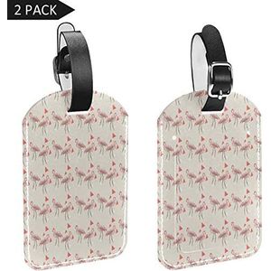 PU lederen bagagelabels naam ID-labels voor reistas bagage koffer met rug Privacy Cover 2 Pack,Flamingo