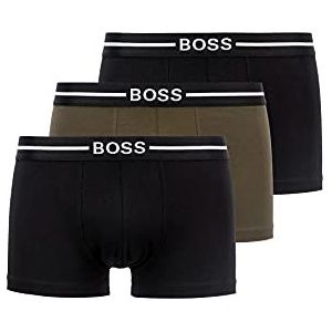 BOSS Heren Trunk 3P Bold boxershorts van stretchkatoen met logo en strepen, donkergroen 301, S