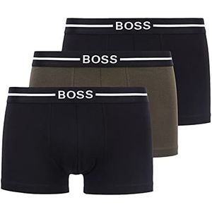 BOSS Heren Trunk 3P Bold boxershorts van stretchkatoen met logo en strepen, Dark Green301, S