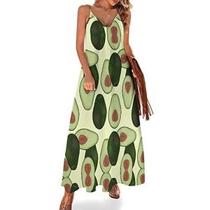 I Love Avocado Maxi-jurk voor dames, zomer, V-hals, mouwloos, spaghettibandjes, lange jurk