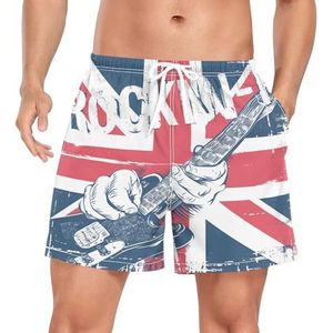 British Flag Rock Roll Music Zwembroek voor heren, sneldrogend, met zakken, Leuke mode, XL