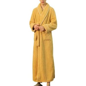 Dvbfufv Mannen Winter Lange Warme Badjas Plus Size Dikke Fleece Badjas Spa Mannen Confortable Nachtkleding, Geel, XL