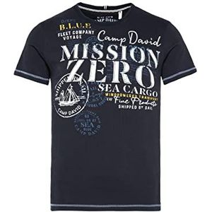 Camp David Heren T-shirt met used look en kunstwerk, deep sea, M