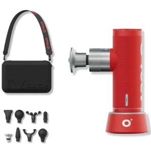 O`Yeet NEX Pro Massagepistool met 8 afneembare massagekoppen, 10 mm amplitude/diepte, 60 lbs kracht, 4 snelheidsmodi van 1600-3500 omw/min + rotatiemodus, 360 minuten looptijd. (Rood)